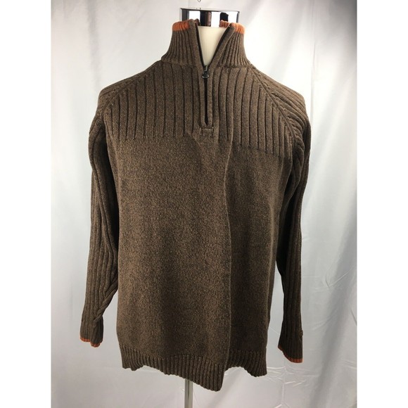 Columbia Men’s Size LARGE Brown Sweater 1/4 Zip 100% Cotton Pullover - Picture 1 of 5